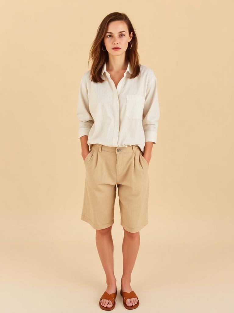 Sun look — Linen shirt · tan sandals